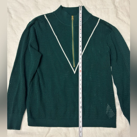 Varley Green Half-Zip Textured Sweater with White Trim - Picture 8 of 9